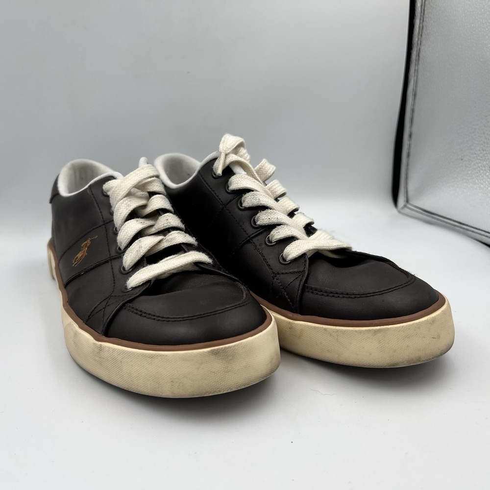 Polo Ralph Lauren Sayer Men's Black/White Leather Low Top Lace-Up Sneakers 10D